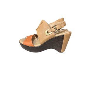 Jambu Womens‎ Tan & Orange Wedge Sandals With Ankle Strap 10
